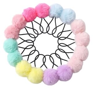 Colorful Pom Pom Hair Ties 16 Pcs